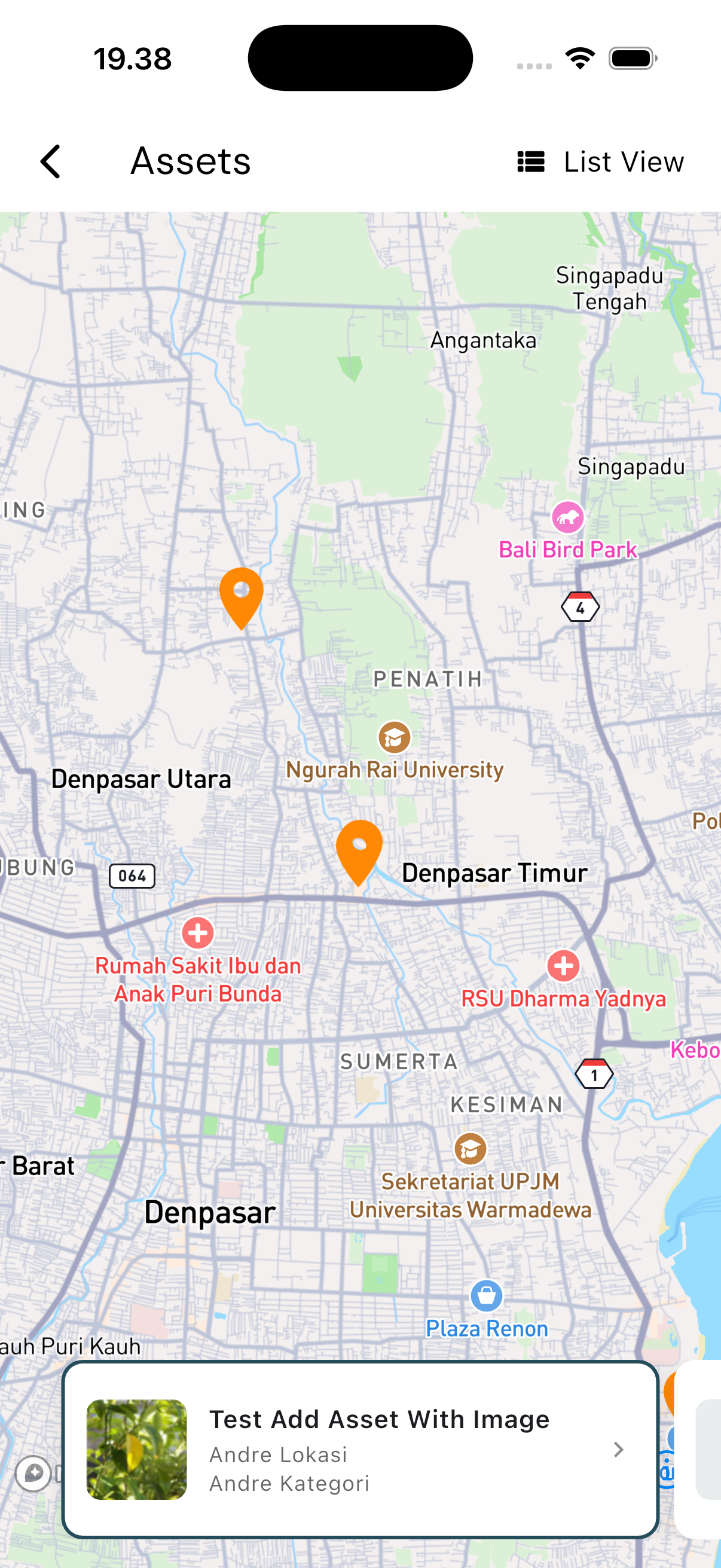 Tampilan peta aset