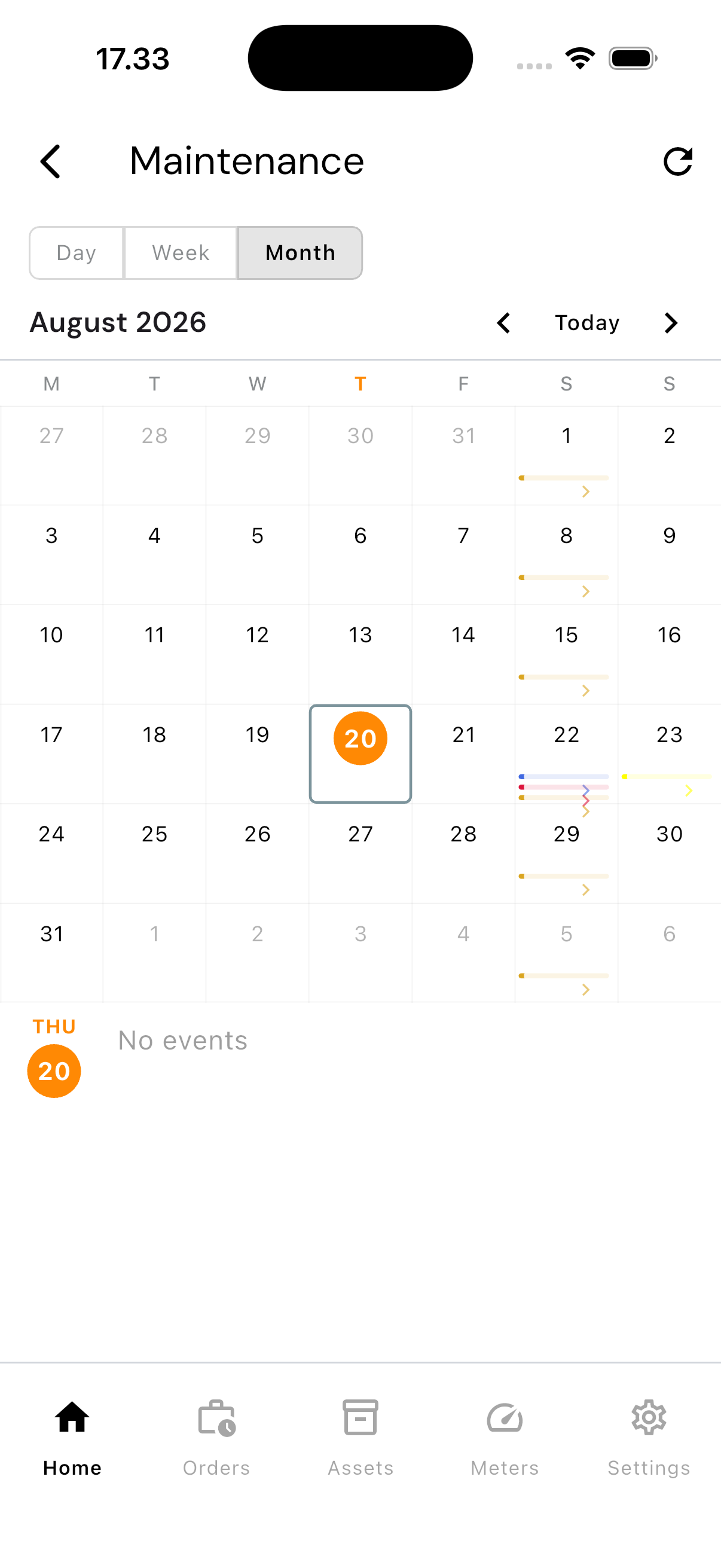Kalender pemeliharaan tampilan bulan