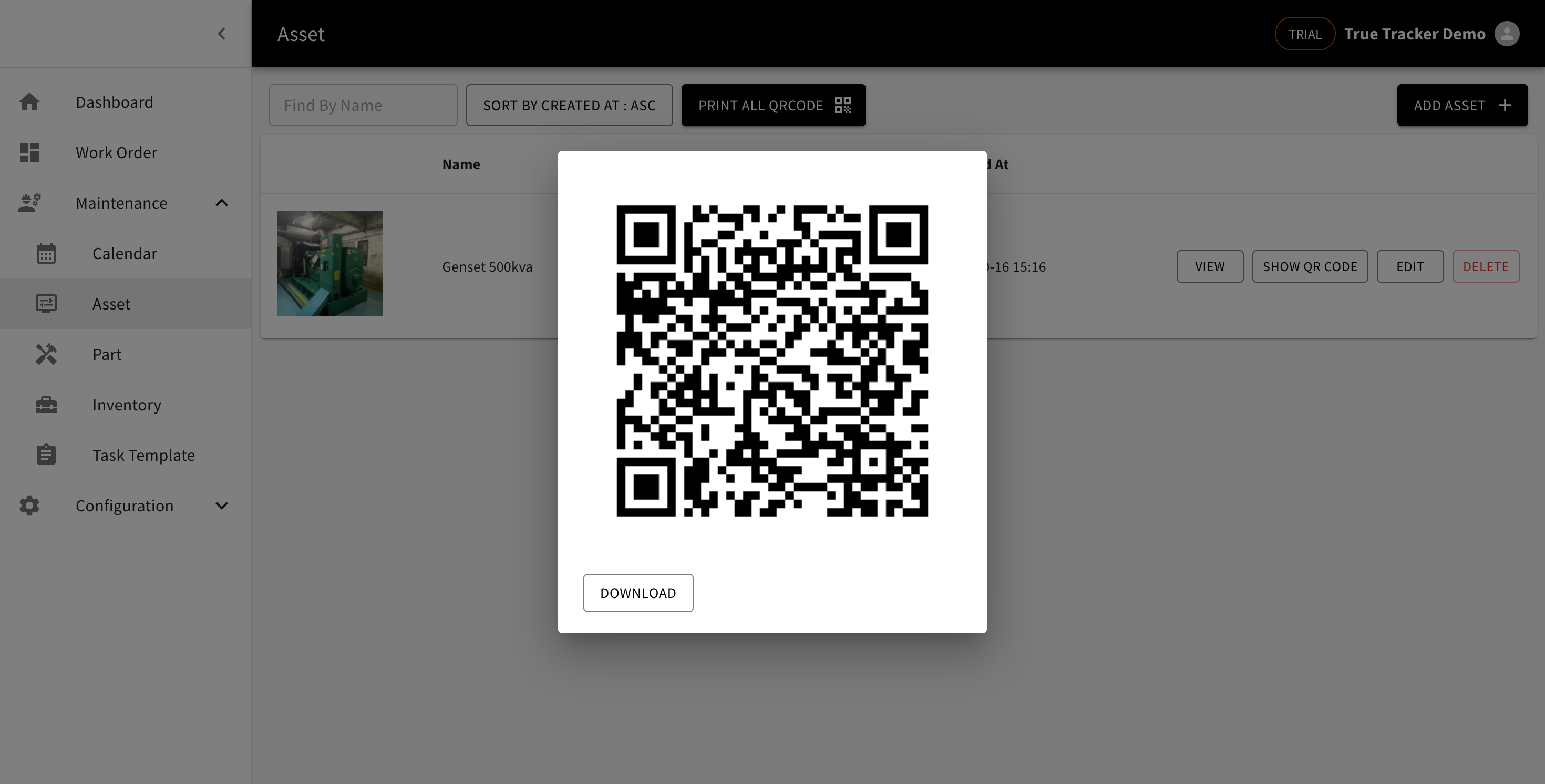 Asset QR Code Screen