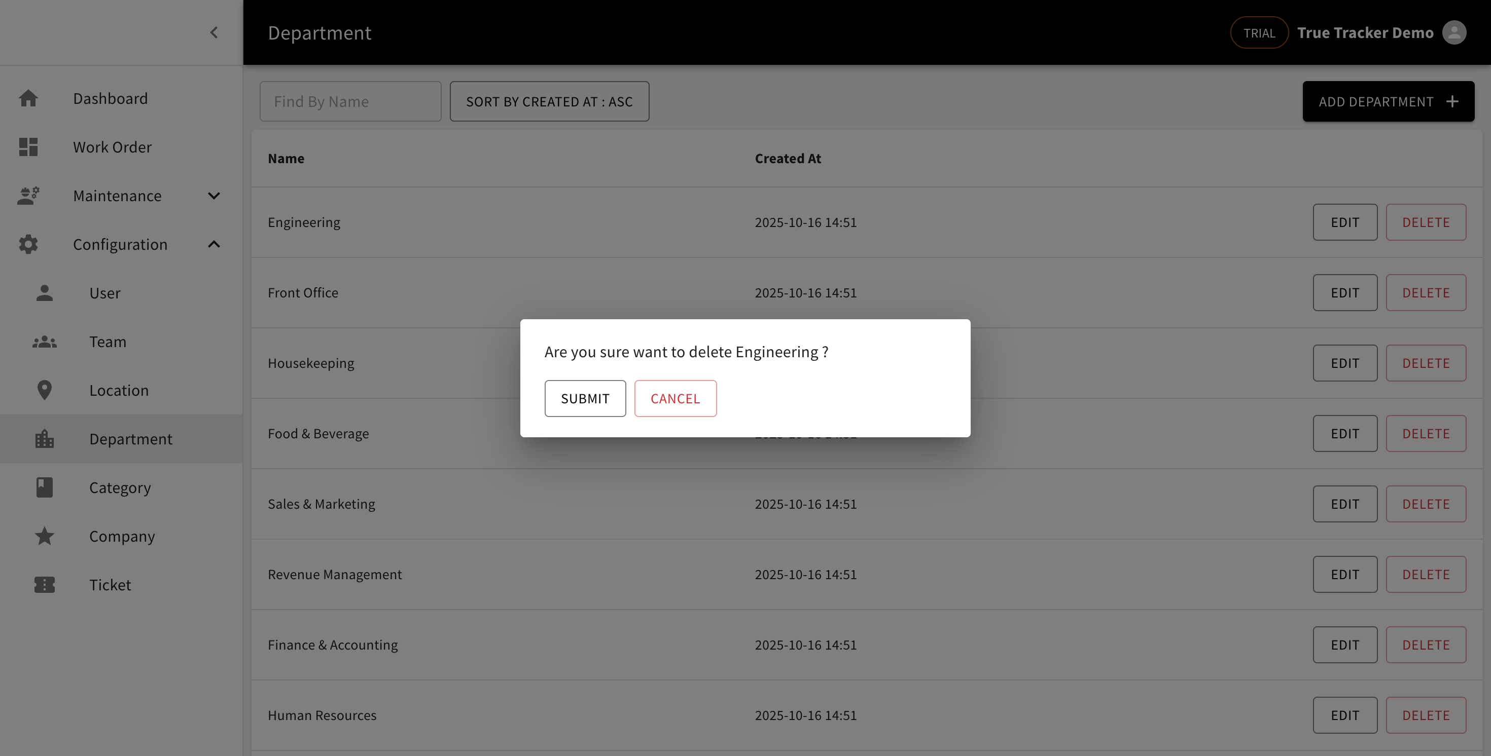Delete Department Confirmation
