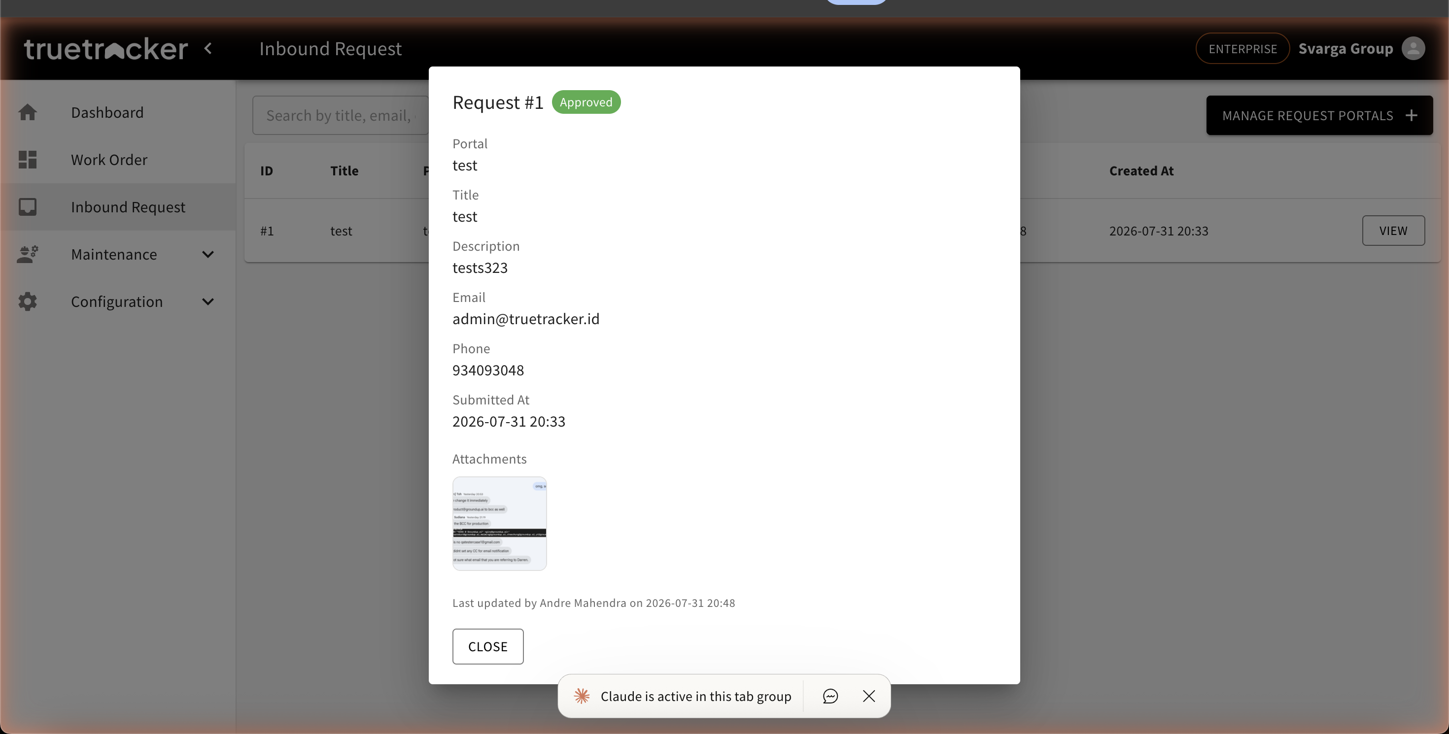 Detail inbound request