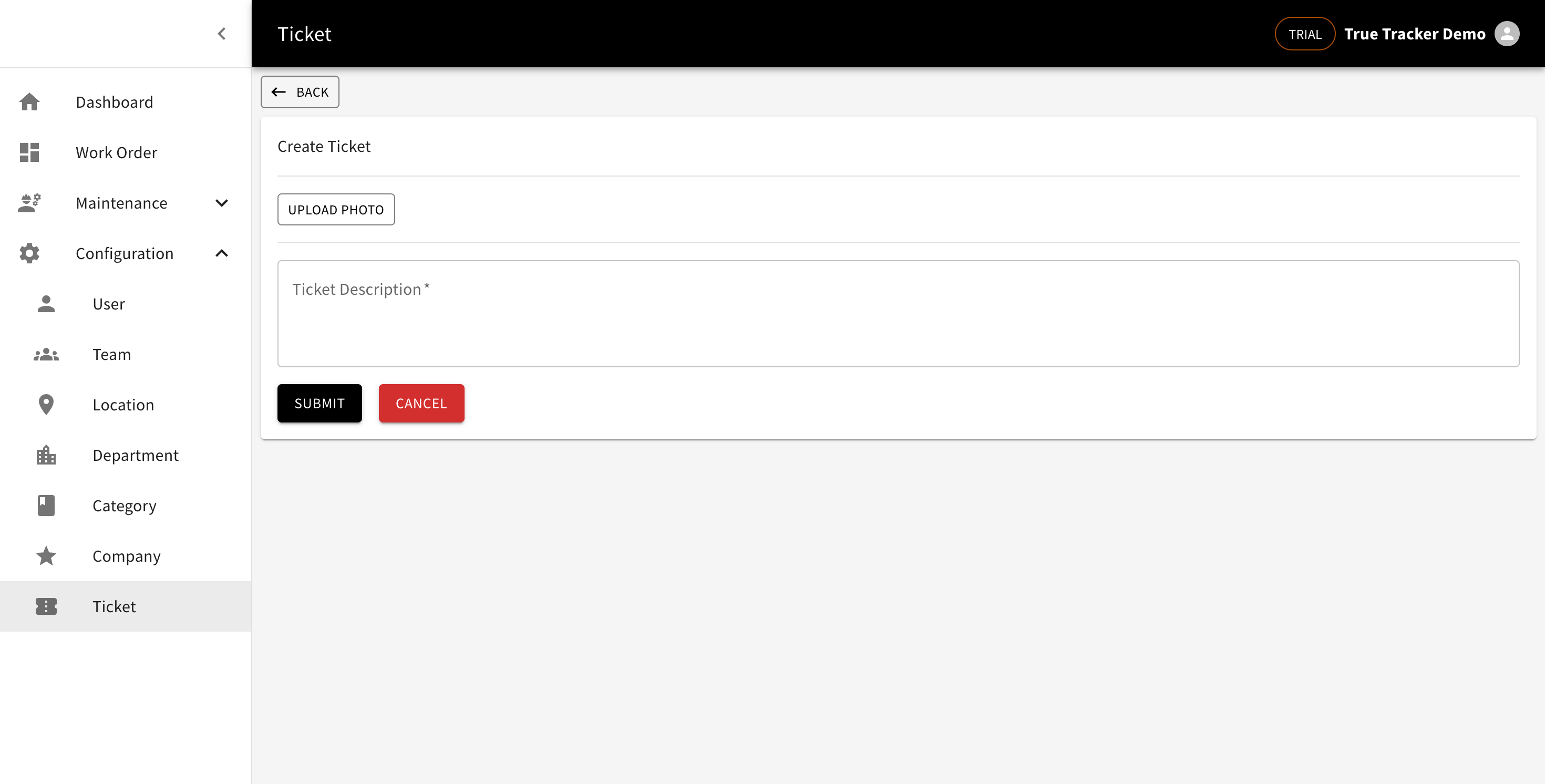 Create Ticket Support Screen