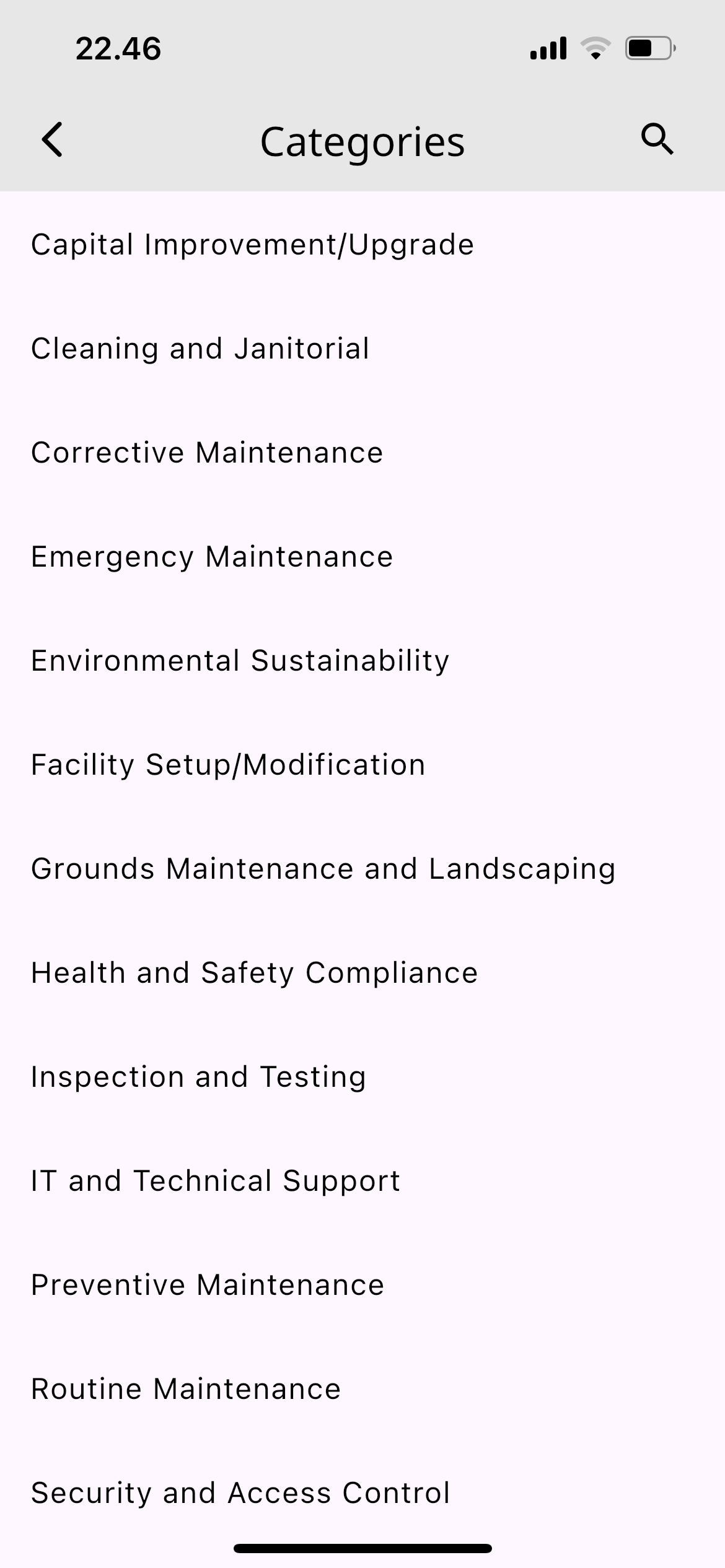 Mobile Categories List