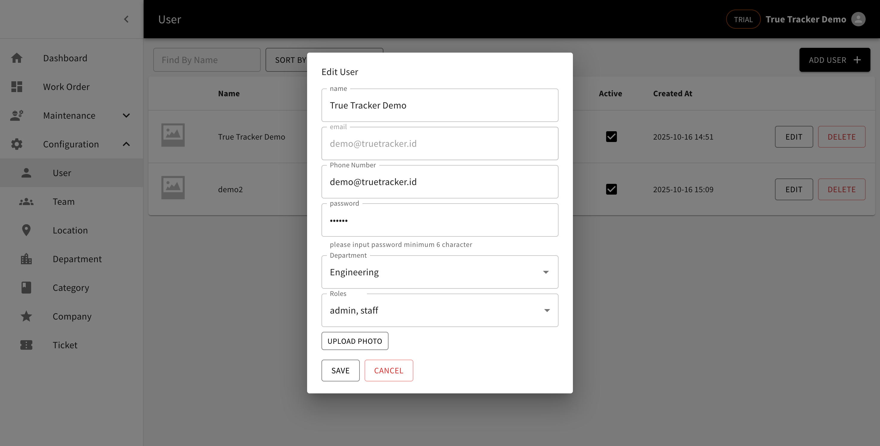 Edit User Screen