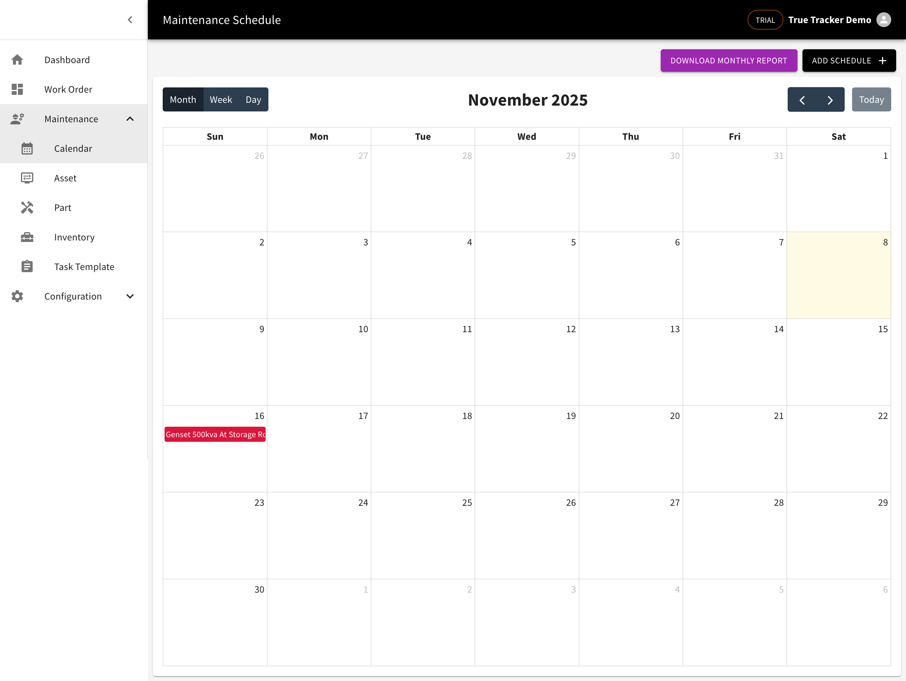 The maintenance calendar