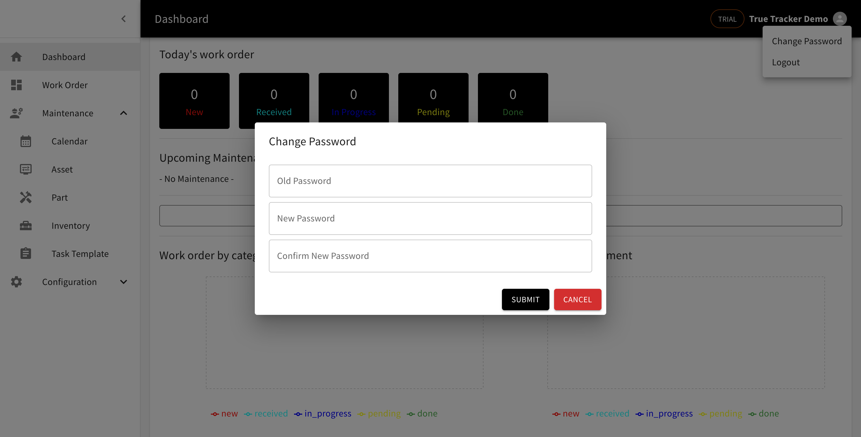 The change-password dialog