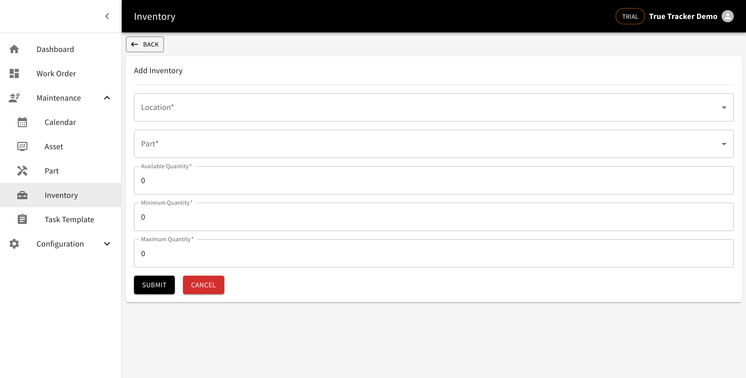 Adding an inventory record