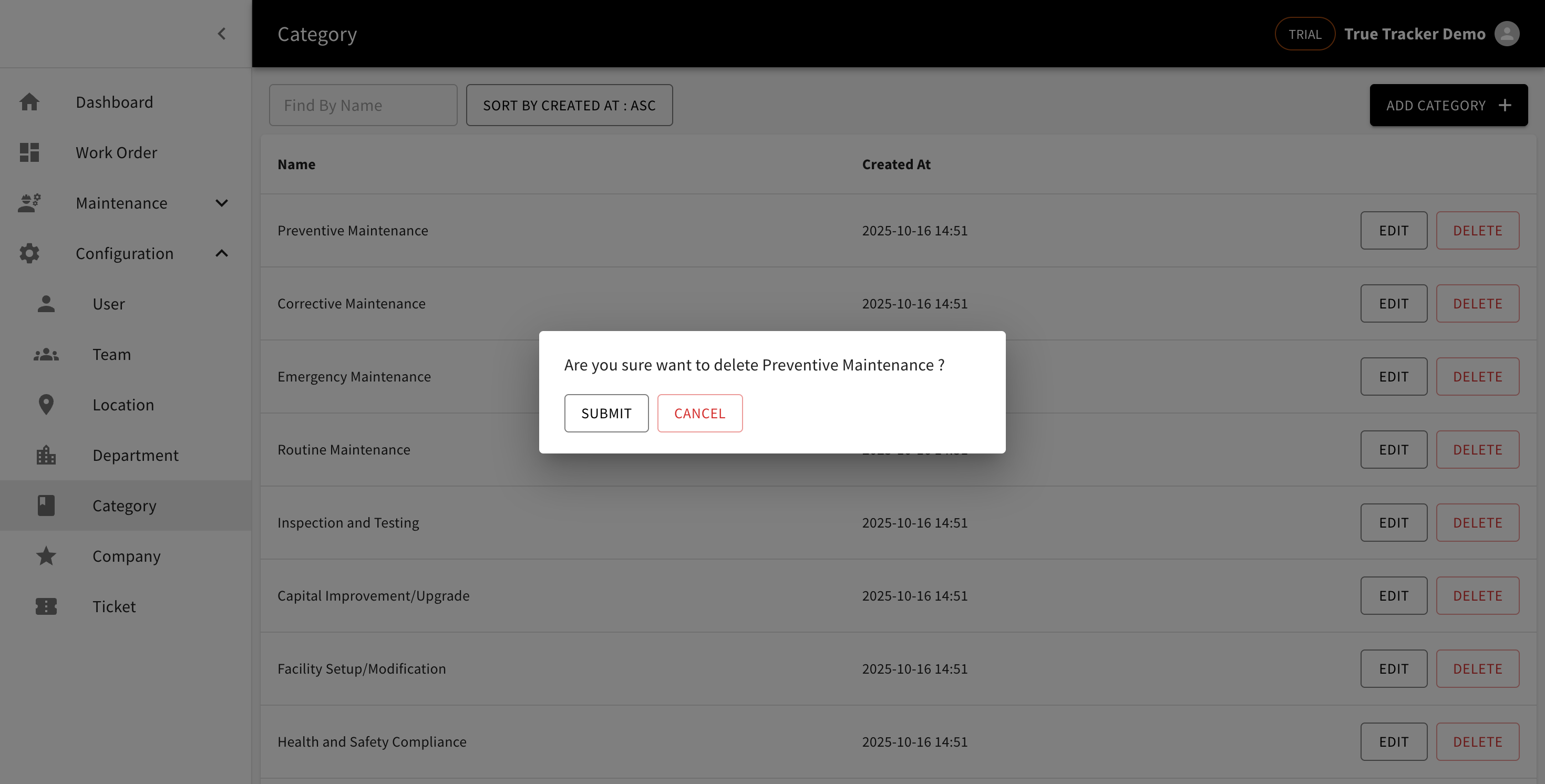 Delete Category Confirmation