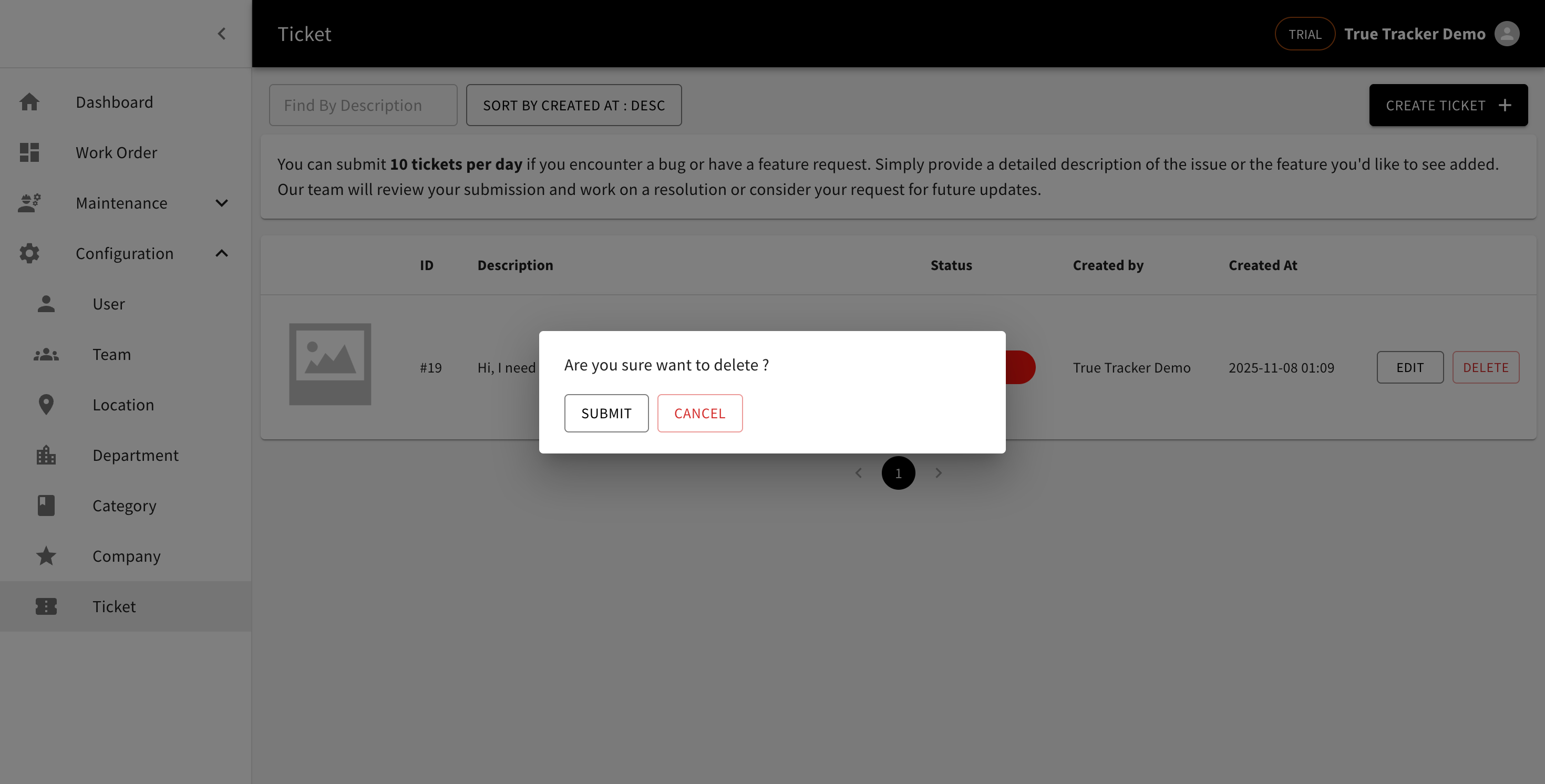Delete Ticket Support Confirmation