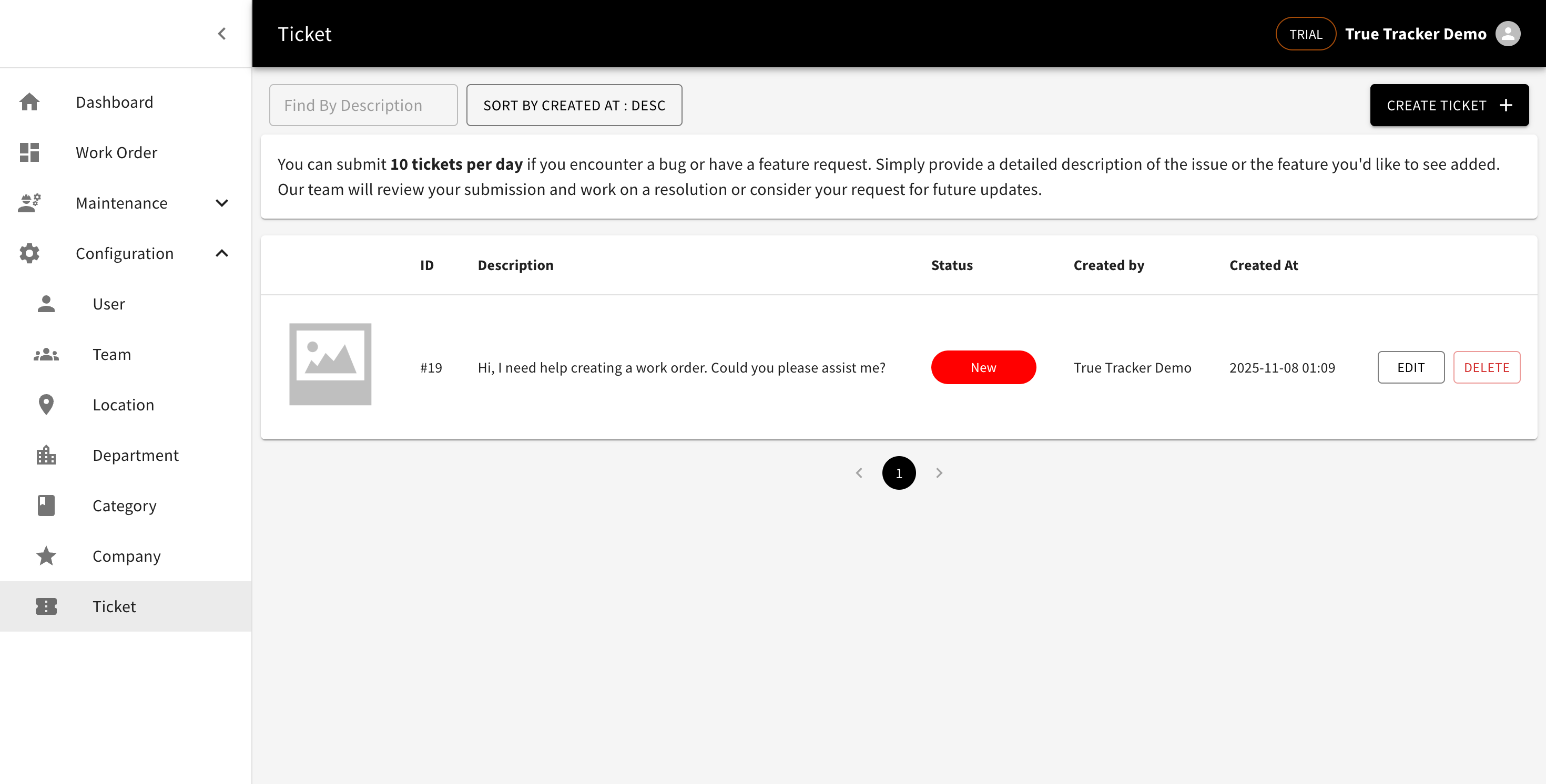 Ticket Support List Screen